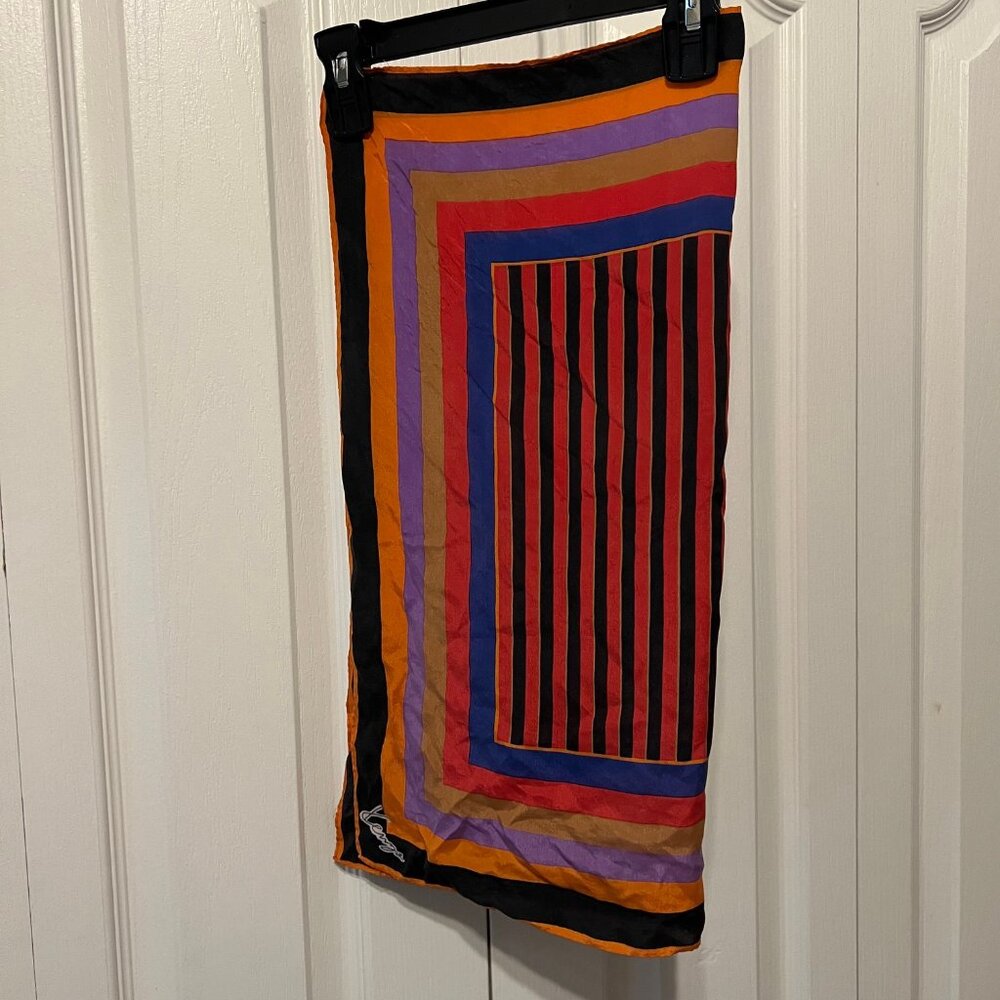 Kenzo-Silk Scarf-21"x 21"-Vintage-Multi Color-Stripes-Casual-Classy-Versatile - Picture 7 of 9